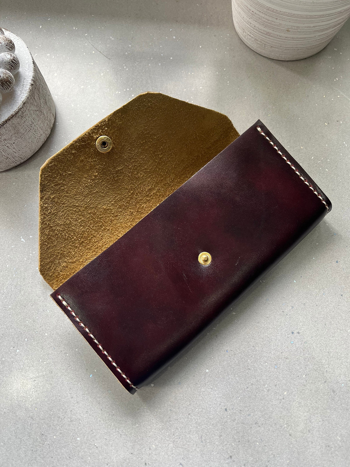 Handmade Leather Clutch Bag – Mottled Wine Full Grain Leather | Elegant Evening Bag | Artisan Minimalist Purse for Women