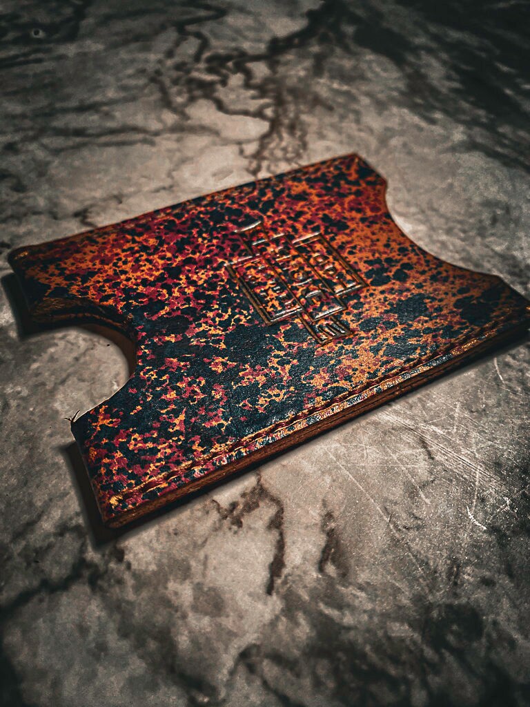 Hand Dyed Leather Card Holder Wallet – Minimalist Slim Card Wallet, Oxblood & Royal Blue Leather, Front Pocket Wallet, Handmade Leather Card