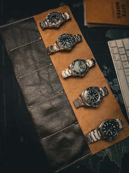 Leather Watch Roll Organizer, 5 Watches Storage Box, Watch Travel Case for Men Women, Leather wrap, Father's Day Gift