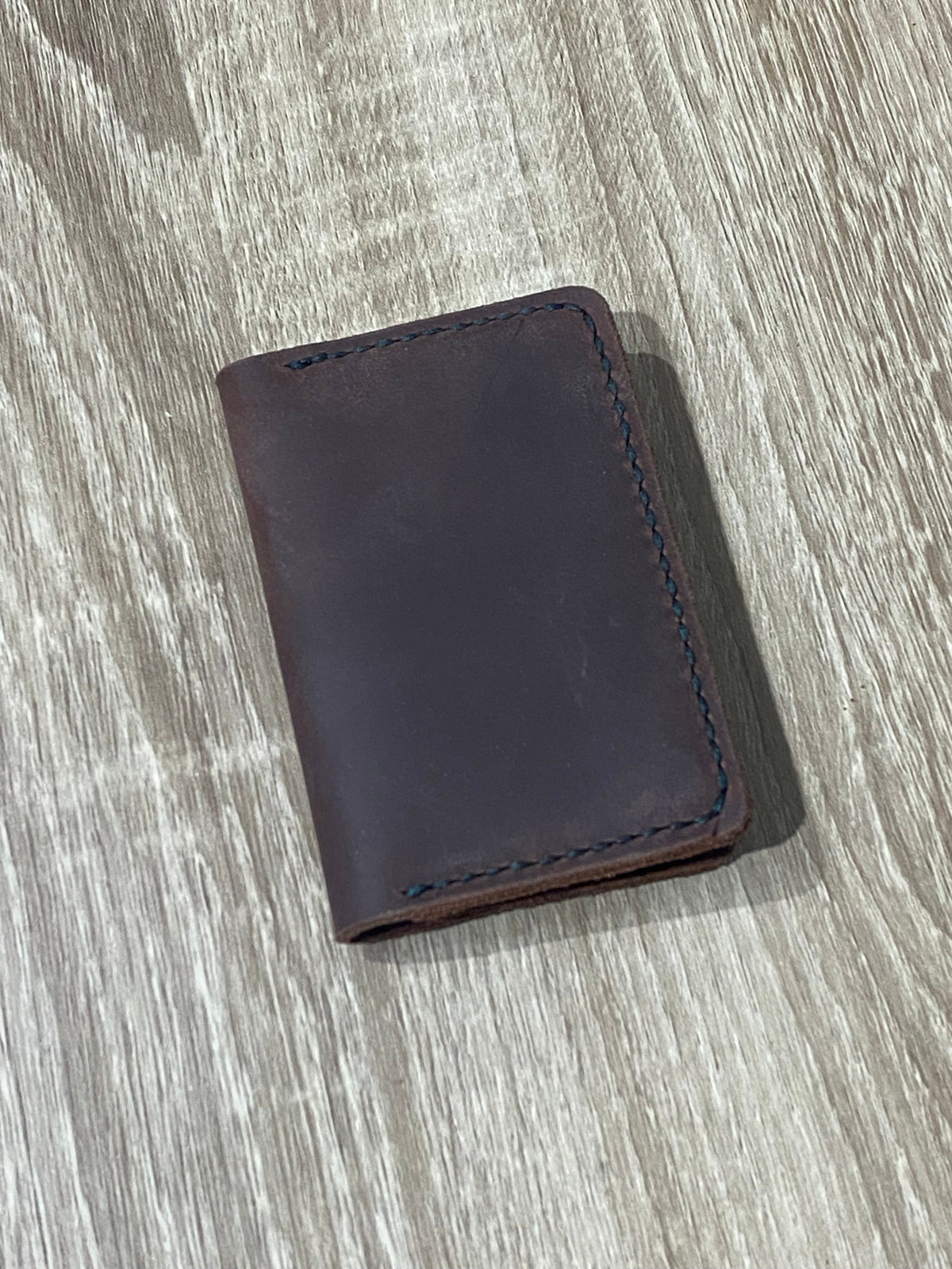 Handcrafted Bifold Leather Card Holder – Deep Brown Waxy Pull-Up Leather, minimalist bifold leather wallet.