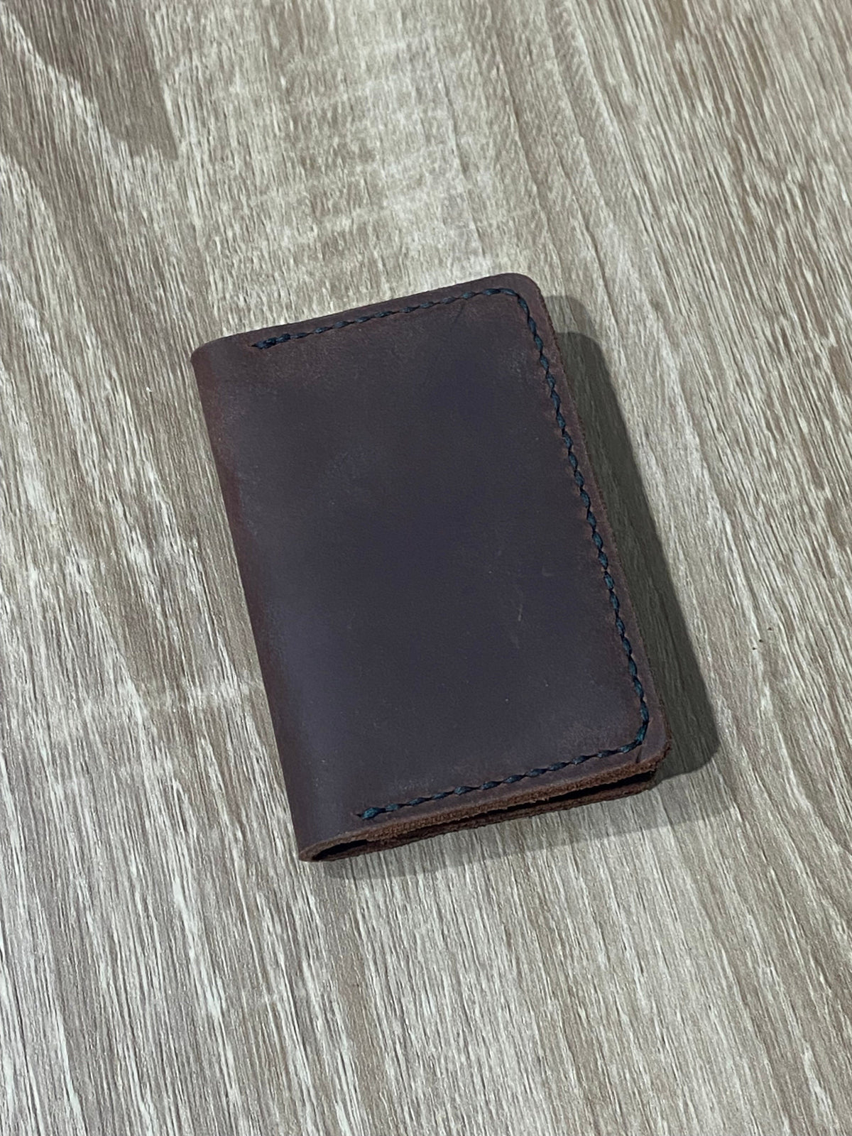 Handcrafted Bifold Leather Card Holder – Deep Brown Waxy Pull-Up Leather, minimalist bifold leather wallet.