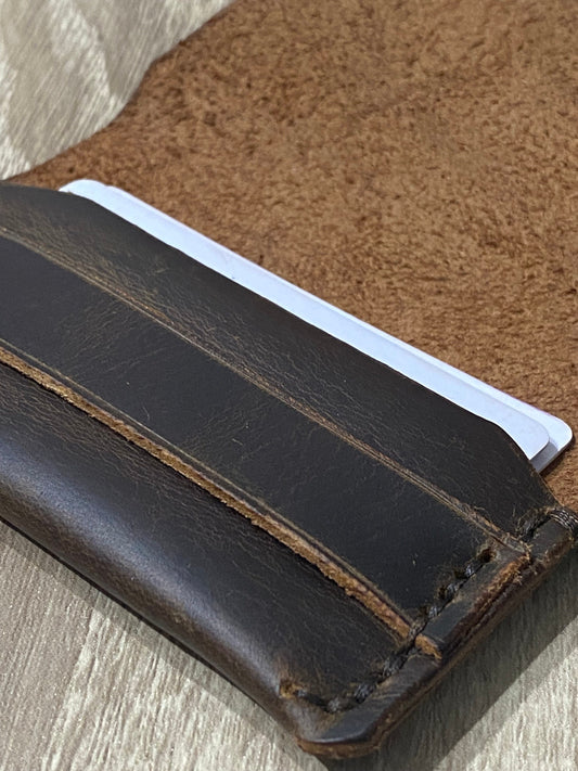 Slimline Leather Card Holder – Holds Up to 8 Cards | Fold-Over Flap Design | Handmade from Full Grain Pull-Up Leather | Minimalist Wallet