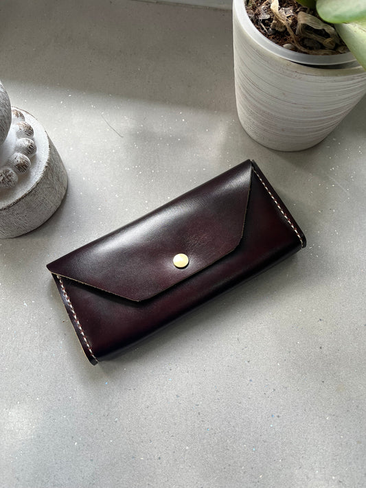 Handmade Leather Clutch Bag – Mottled Wine Full Grain Leather | Elegant Evening Bag | Artisan Minimalist Purse for Women
