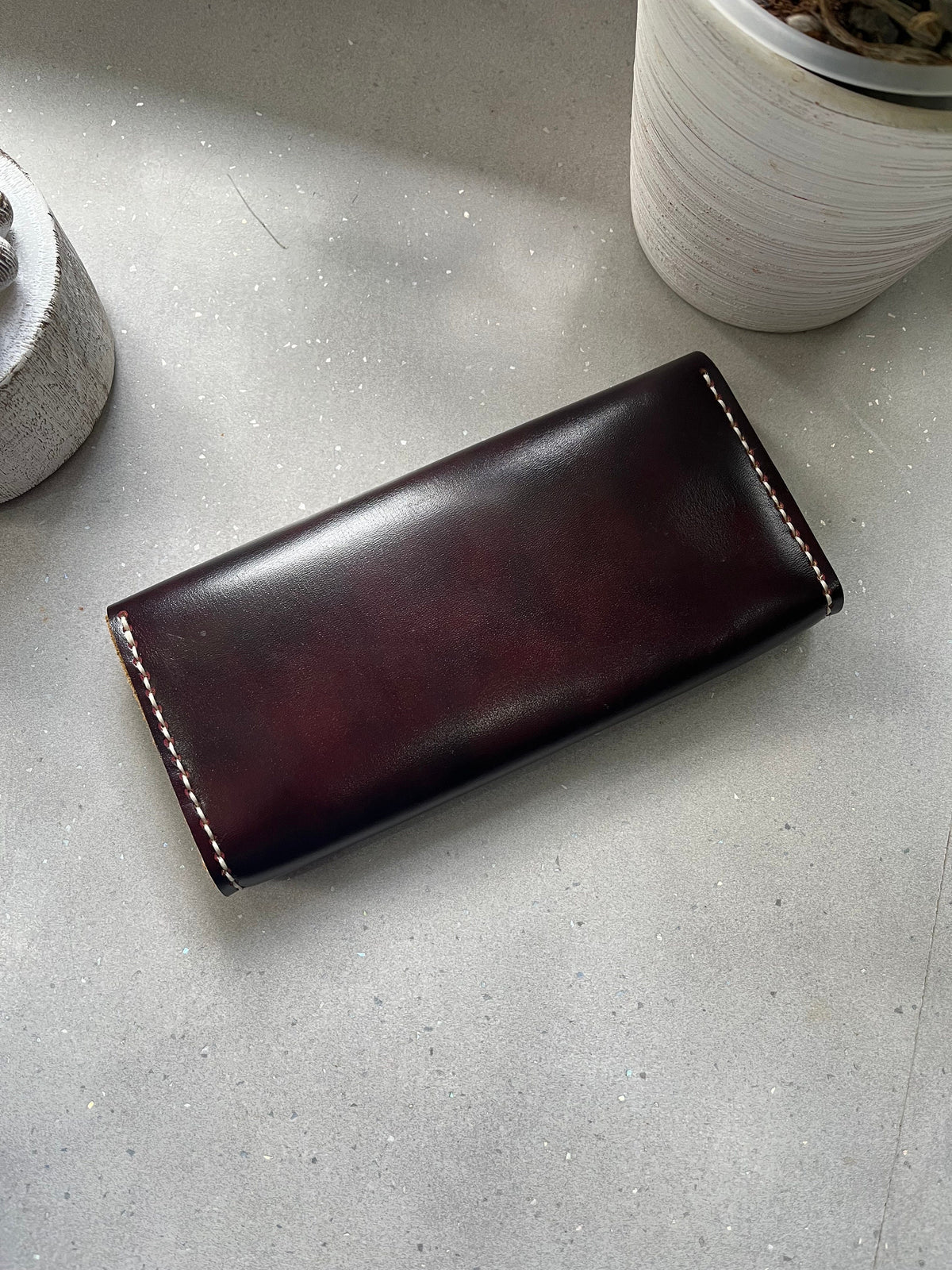 Handmade Leather Clutch Bag – Mottled Wine Full Grain Leather | Elegant Evening Bag | Artisan Minimalist Purse for Women