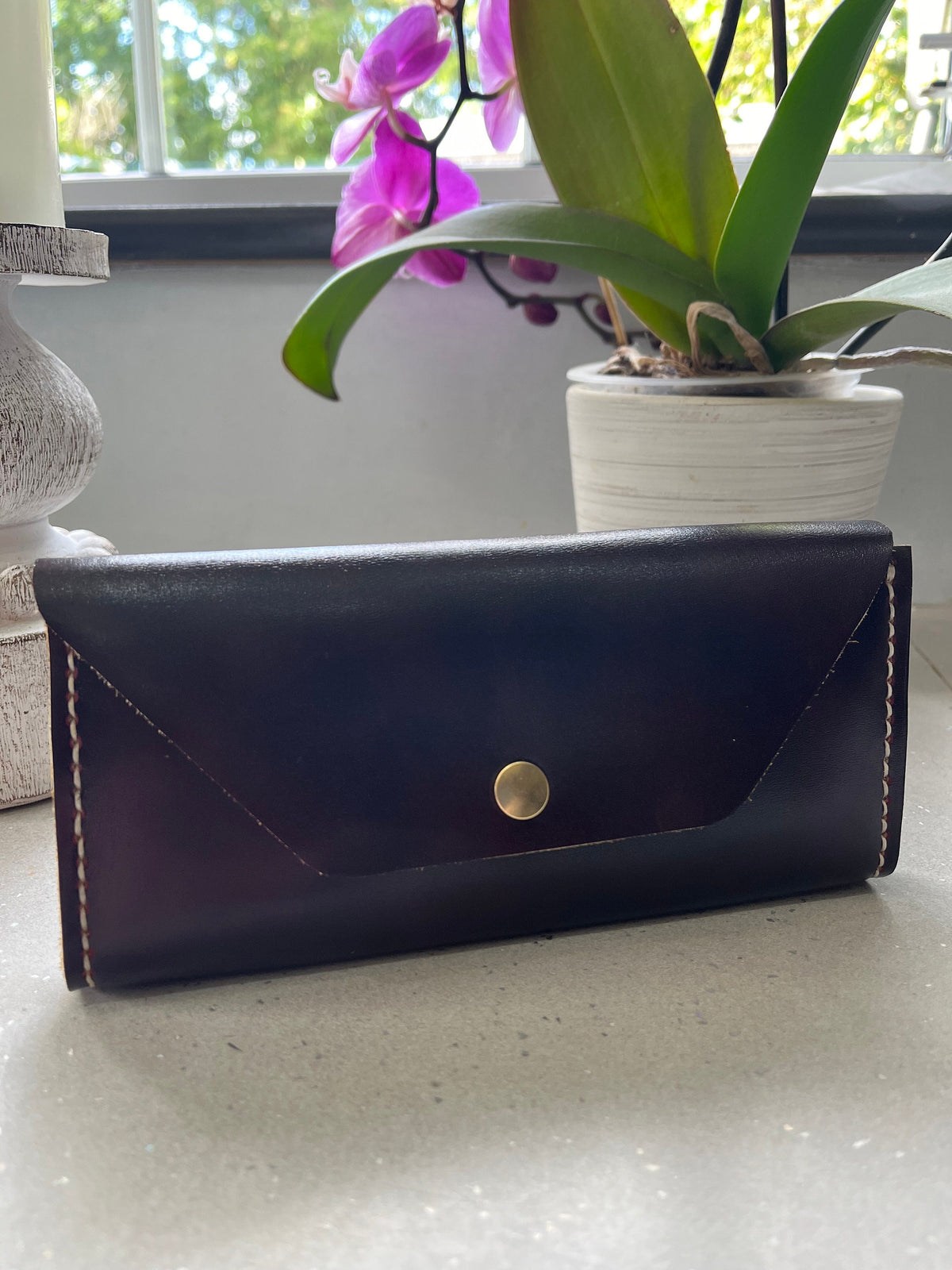 Handmade Leather Clutch Bag – Mottled Wine Full Grain Leather | Elegant Evening Bag | Artisan Minimalist Purse for Women