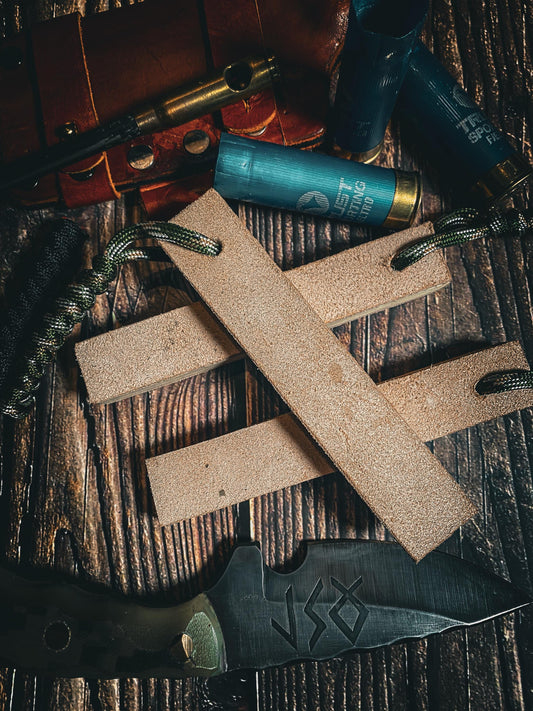 Handmade pocket strop for bushcraft and camping.