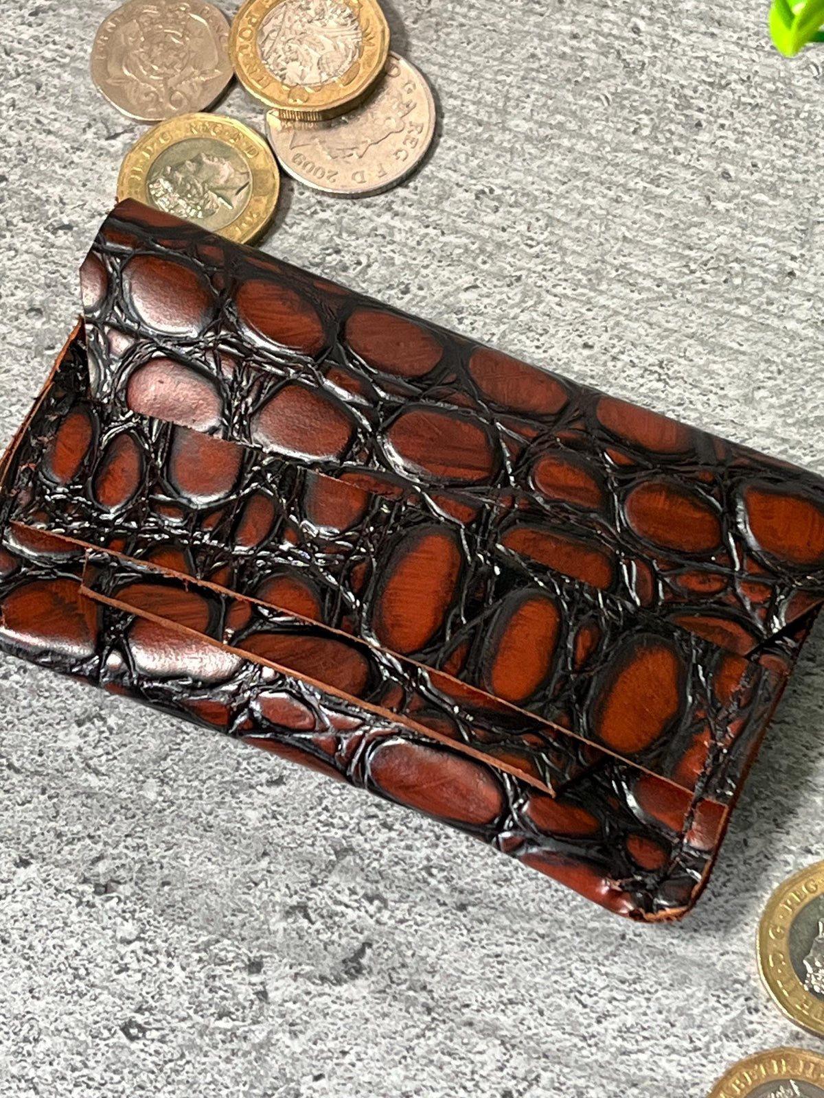 Handmade Croc Embossed Leather Cardholder - Minimalist Wallet