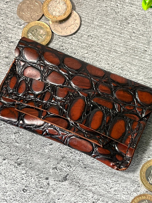 Handmade Croc Embossed Leather Cardholder - Minimalist Wallet