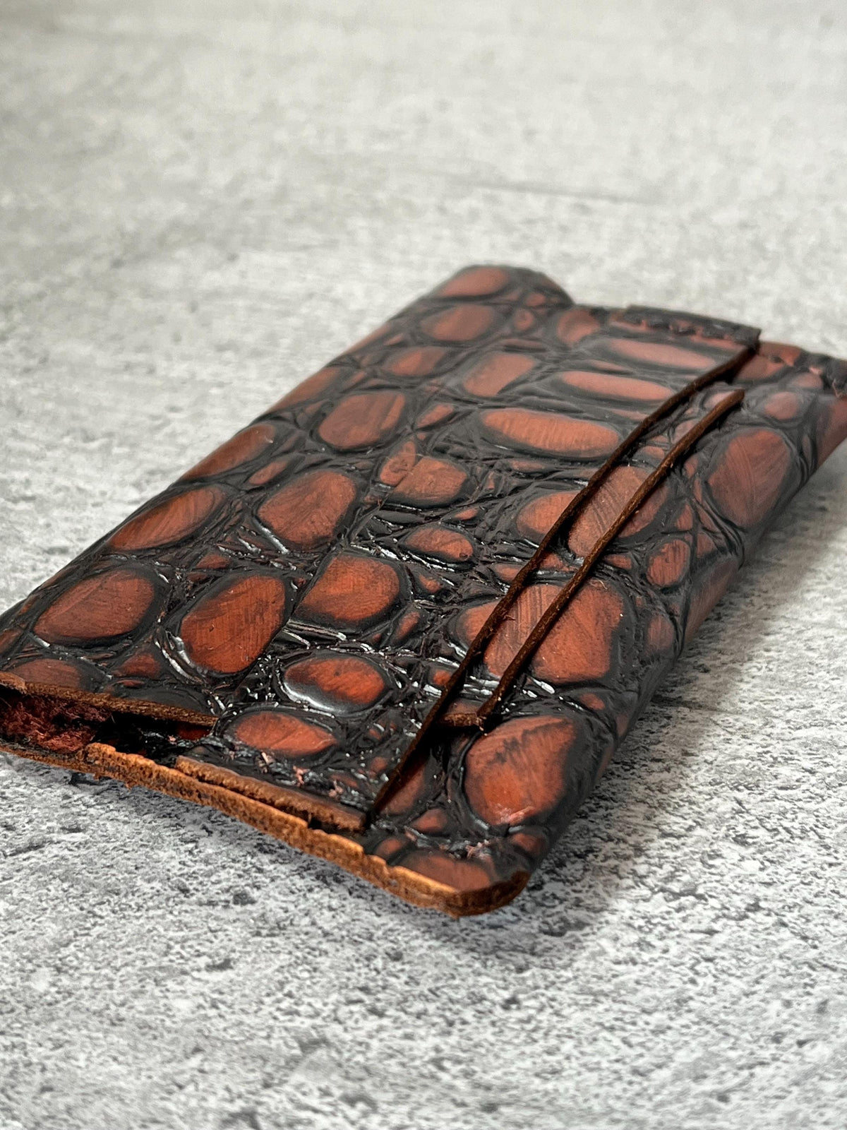 Handmade Croc Embossed Leather Cardholder - Minimalist Wallet