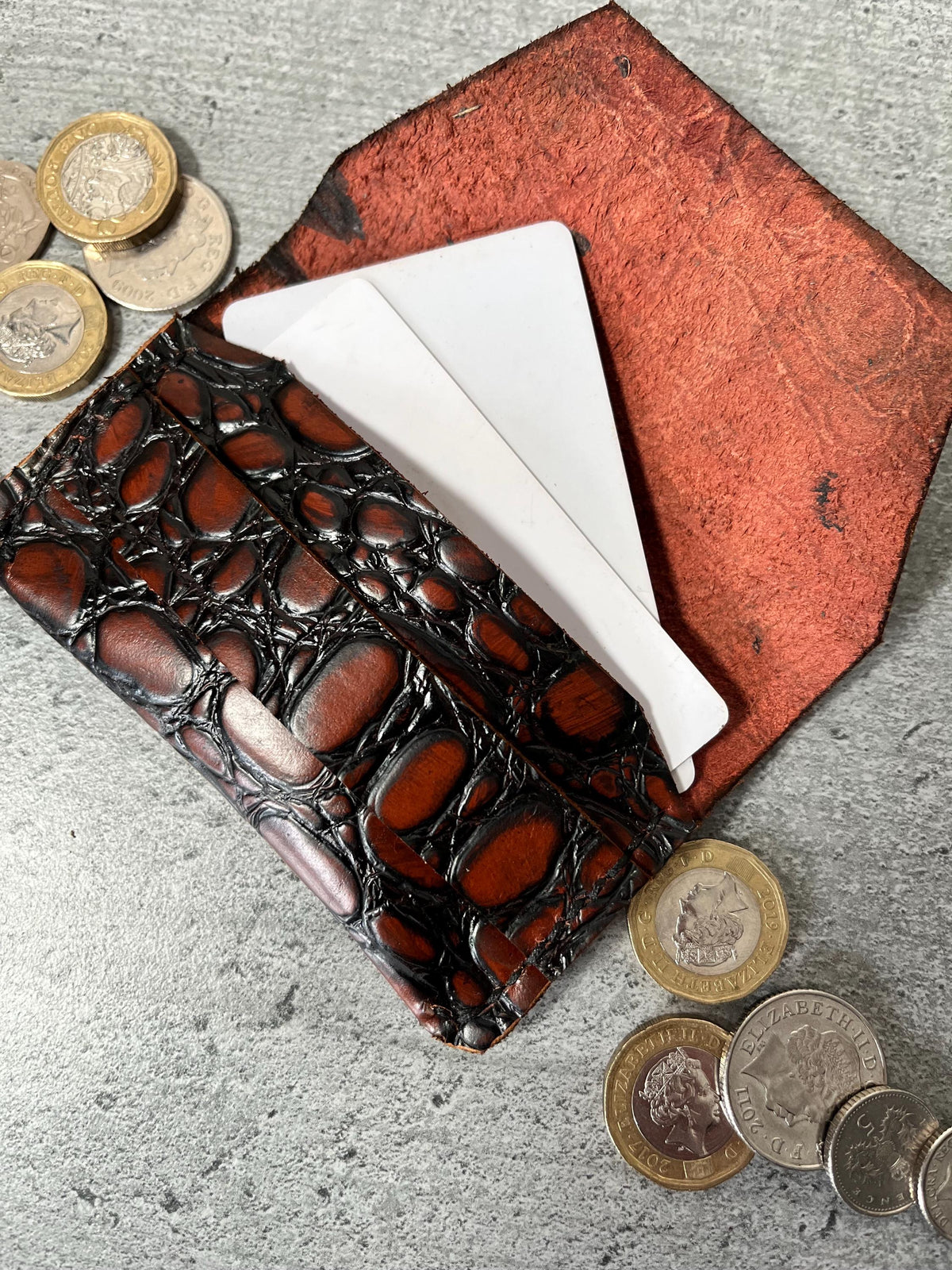 Handmade Croc Embossed Leather Cardholder - Minimalist Wallet