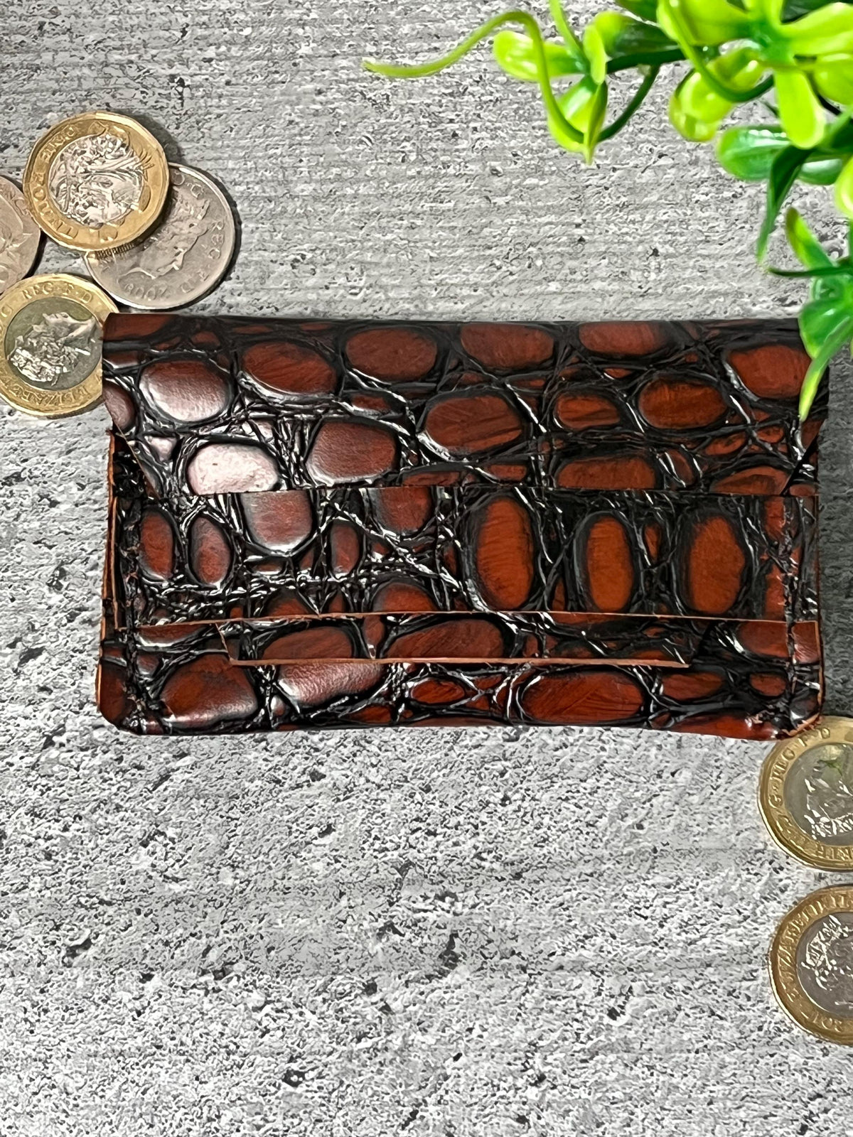 Handmade Croc Embossed Leather Cardholder - Minimalist Wallet