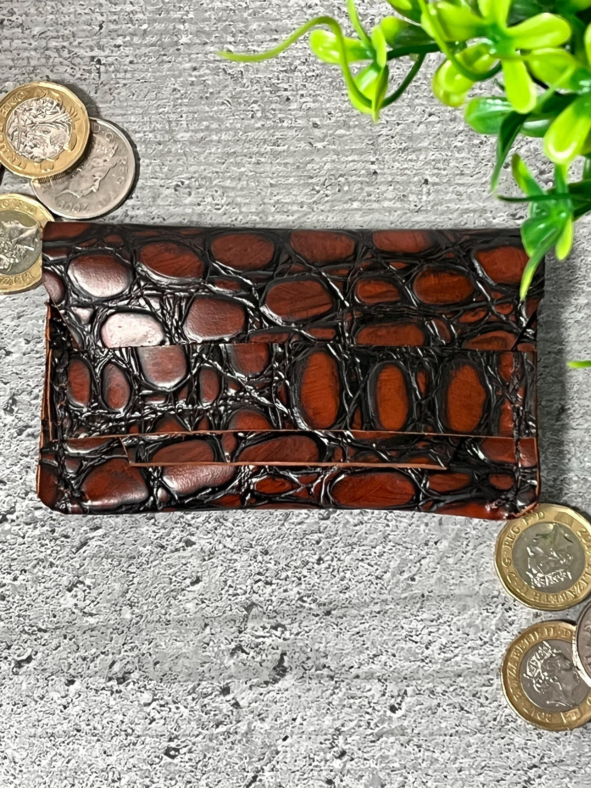 Handmade Croc Embossed Leather Cardholder - Minimalist Wallet