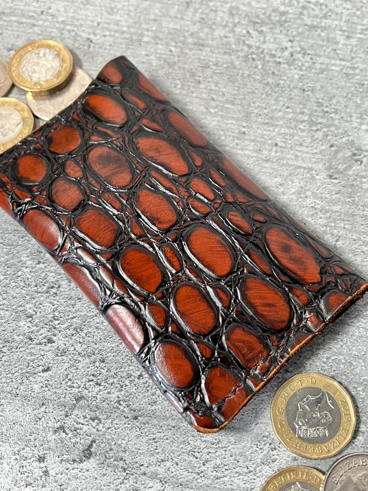 Handmade Croc Embossed Leather Cardholder - Minimalist Wallet