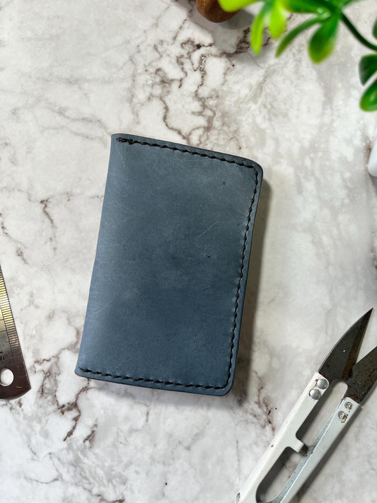 Handcrafted Bifold Leather Card Holder – stone blue and tan Leather, minimalist bifold leather wallet.