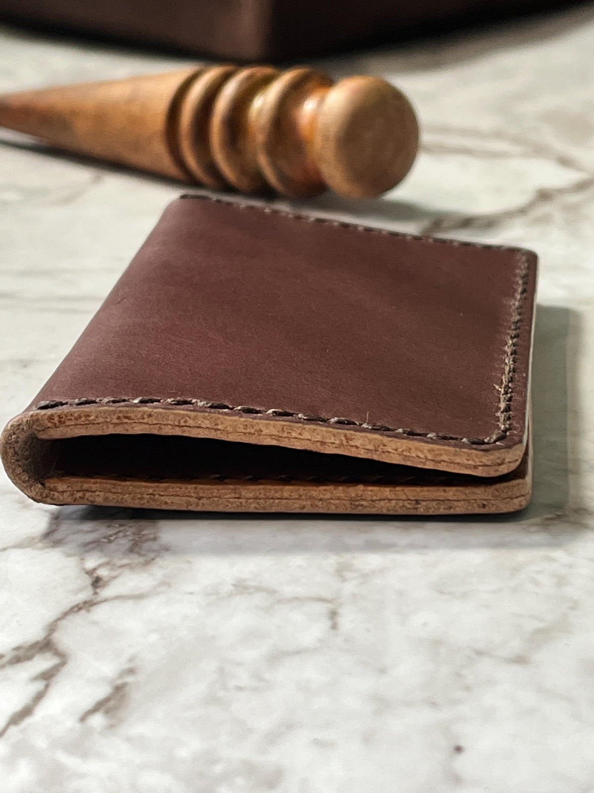 Handcrafted Bifold Leather Card Holder – Rich hazelnut and tan Leather, minimalist bifold leather wallet.