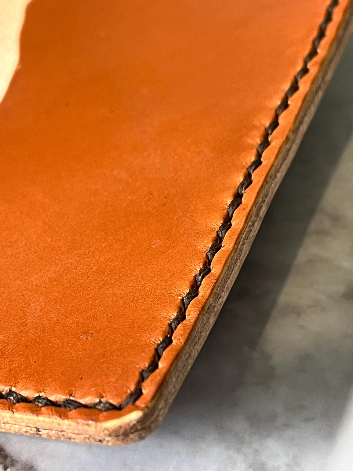 Handcrafted Bifold Leather Card Holder – Rich hazelnut and tan Leather, minimalist bifold leather wallet.