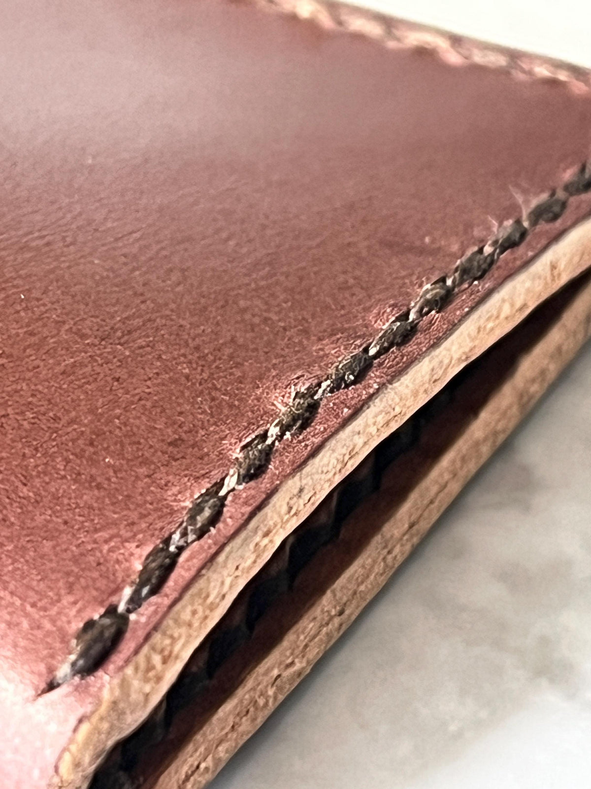 Handcrafted Bifold Leather Card Holder – Rich hazelnut and tan Leather, minimalist bifold leather wallet.
