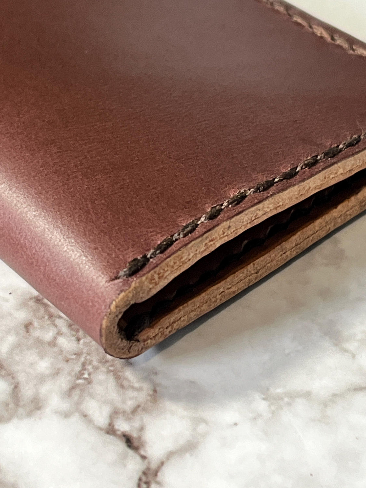 Handcrafted Bifold Leather Card Holder – Rich hazelnut and tan Leather, minimalist bifold leather wallet.