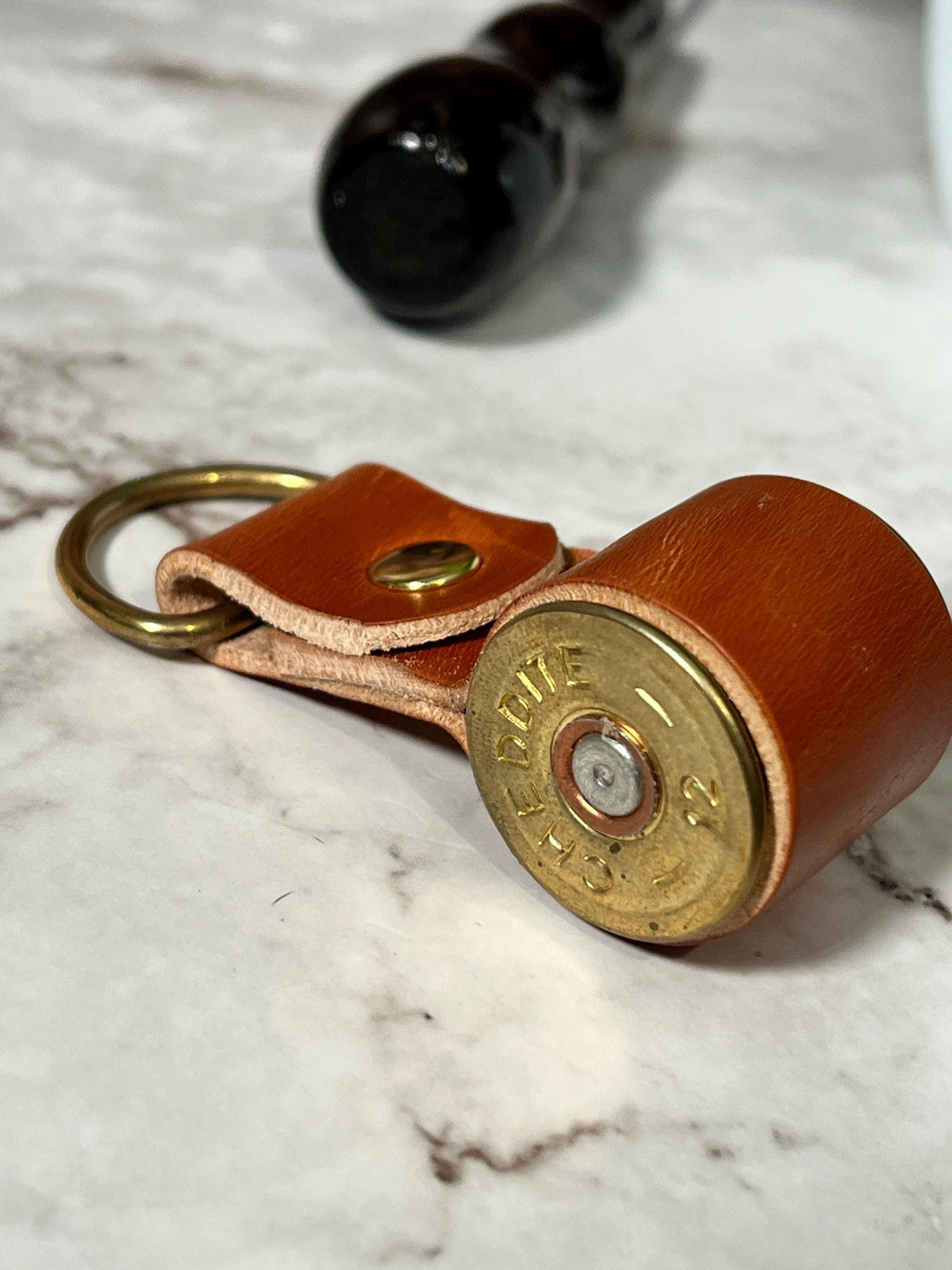 Handmade Shotgun Shell Leather Keyring | Upcycled Shotgun Cartridge Keychain | Brass Key Ring | Rustic Leather EDC Gift | Gift for Him