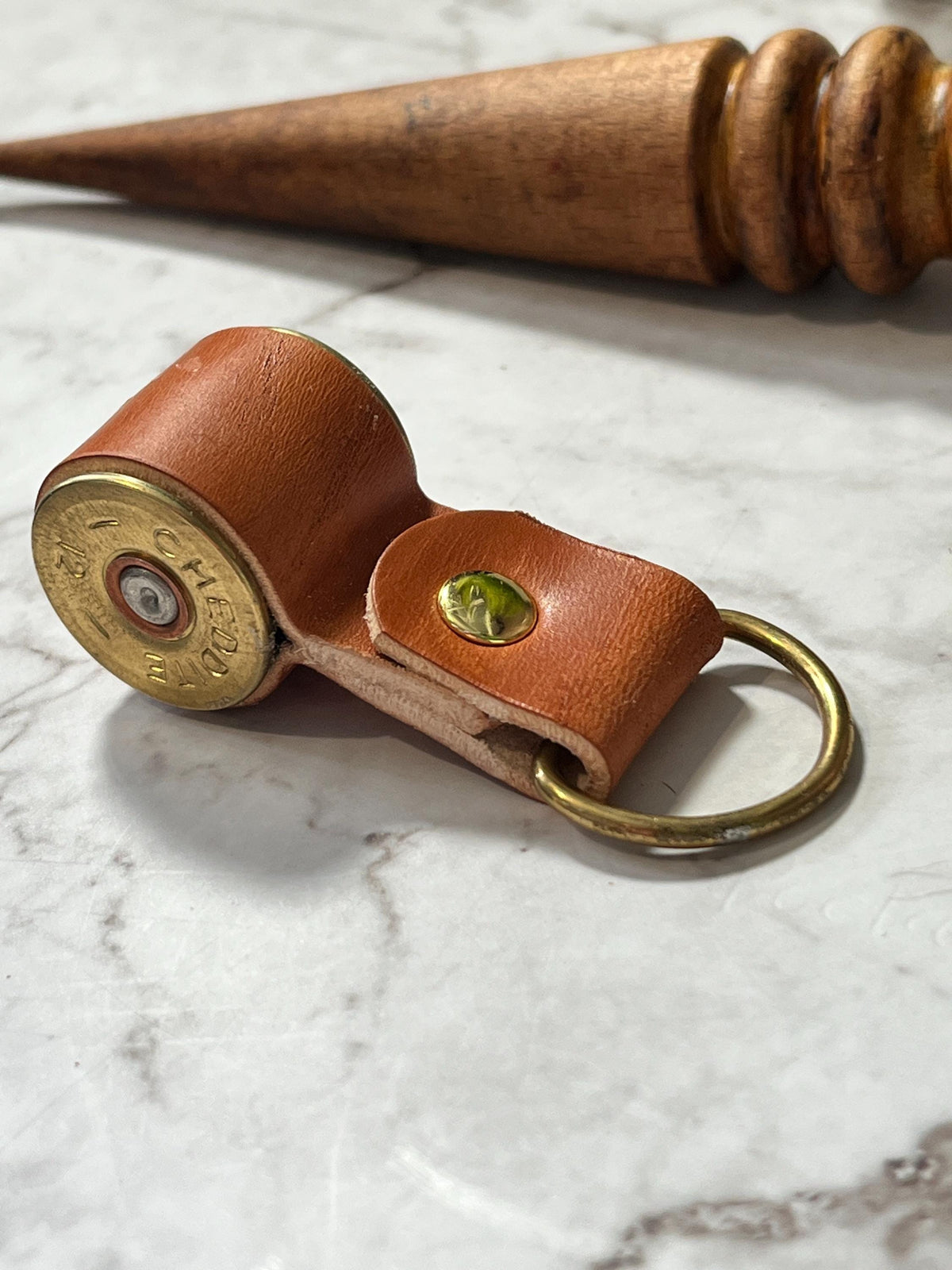 Handmade Shotgun Shell Leather Keyring | Upcycled Shotgun Cartridge Keychain | Brass Key Ring | Rustic Leather EDC Gift | Gift for Him