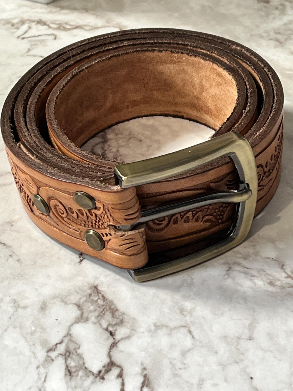 Western Leather Belt | Handmade Full Grain Leather Belt | Rustic Cowboy Belt | Men’s & Women’s Leather Belt | Antique Brass Buckle