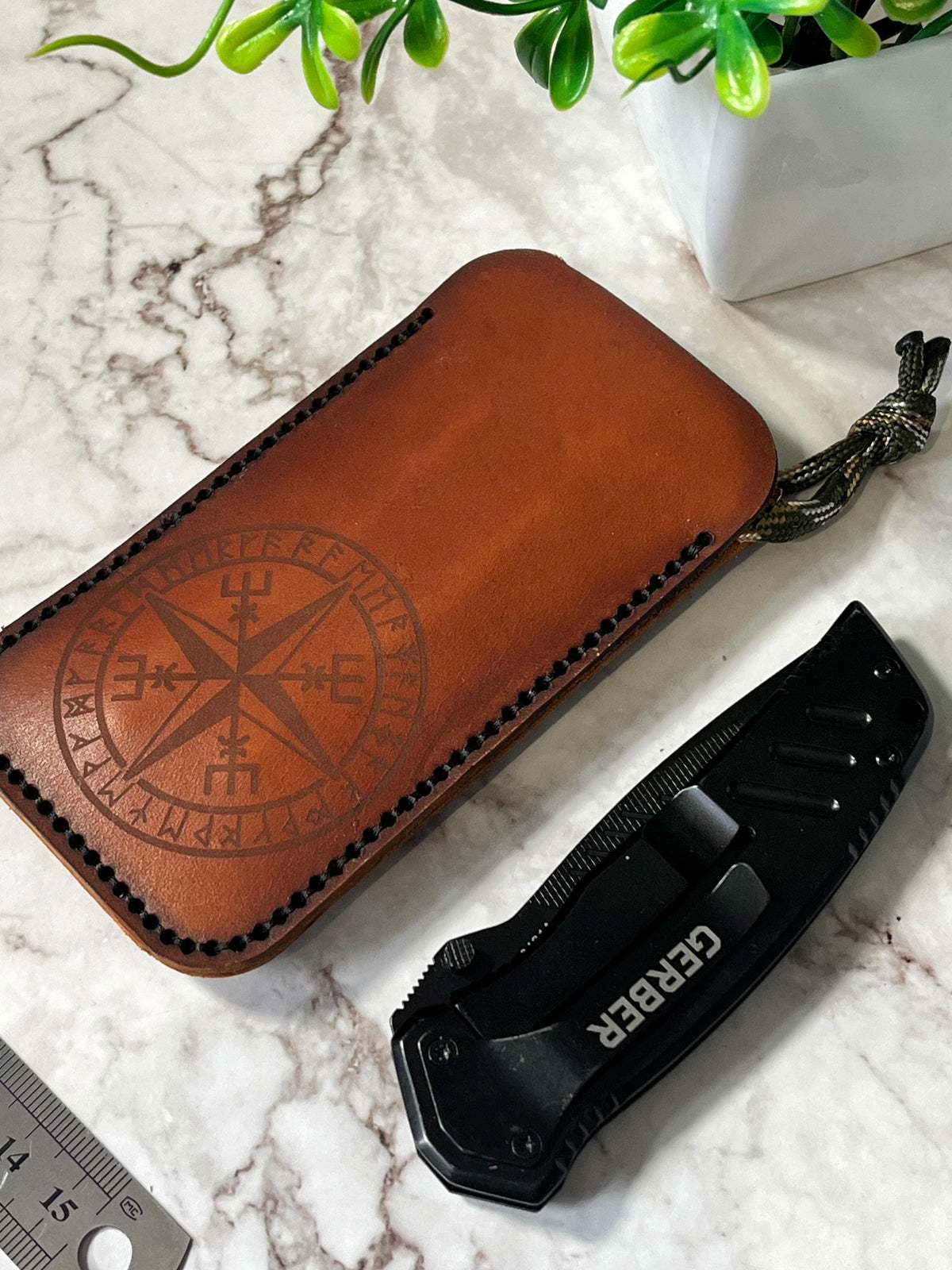 XL Handmade Leather Pocket Slip, Leather EDC Multitool Pouch.