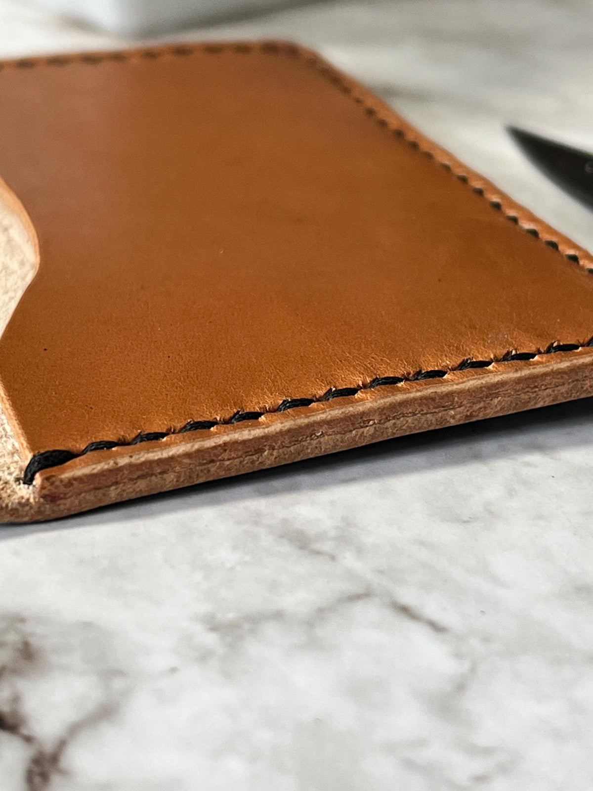Handcrafted Bifold Leather Card Holder – stone blue and tan Leather, minimalist bifold leather wallet.