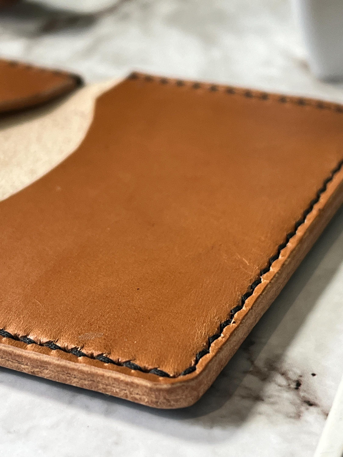 Handcrafted Bifold Leather Card Holder – stone blue and tan Leather, minimalist bifold leather wallet.