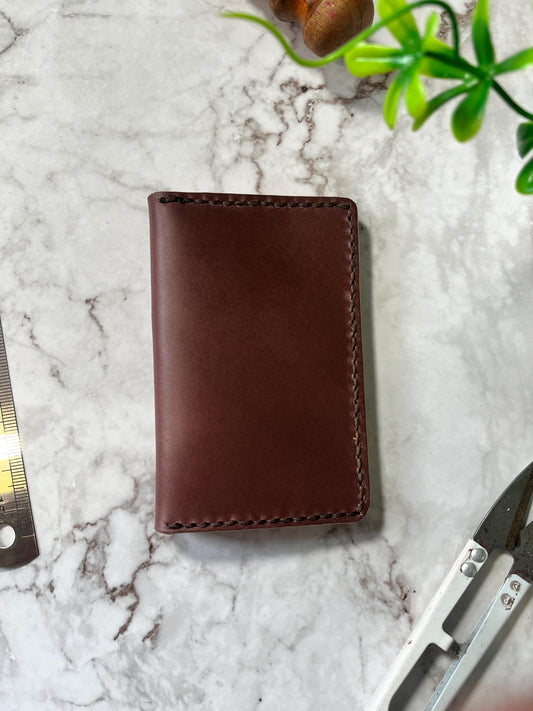 Handcrafted Bifold Leather Card Holder – Rich hazelnut and tan Leather, minimalist bifold leather wallet.
